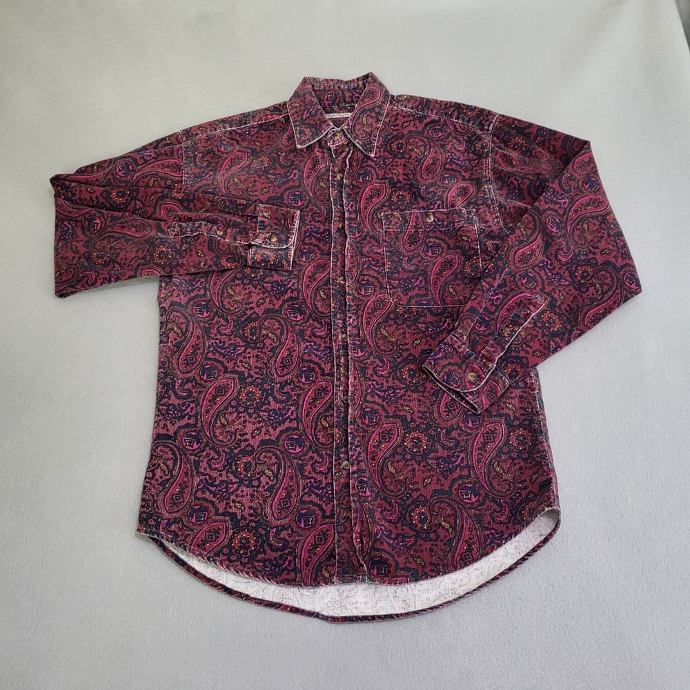 VTG Bugle Boy Co. Corduroy Long Sleeve Button Down Paisley Print Shirt Men's M